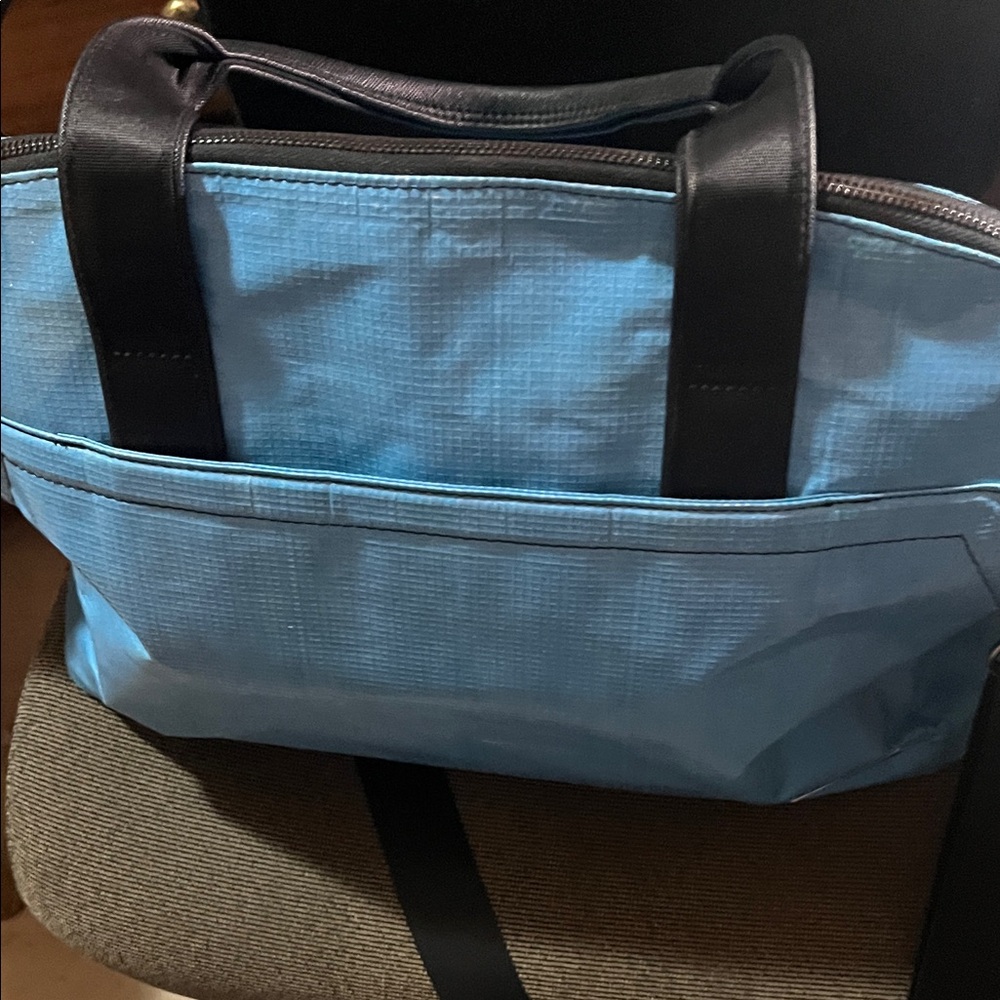 Stylish Sky Blue Tote with Black Accents